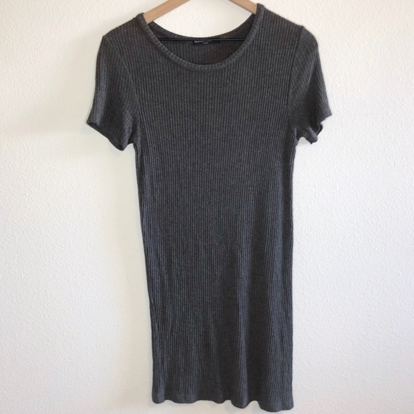 Brandy Melville Gray Ribbed T-Shirt Mini Dress - Picture 2 of 10
